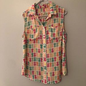 Talbots Pineapple Sleeveless Button Down Blouse